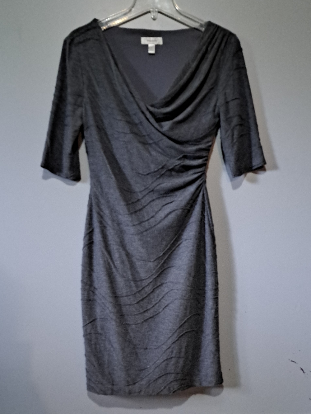Dress Barn Charcoal Gray Draped Midi Dress